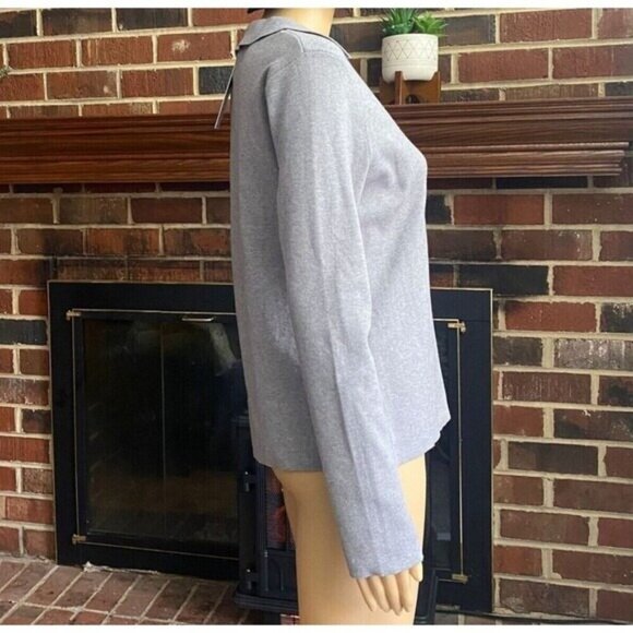 Calvin Klein Women's Shirt V-Neck Long Sleeve Sequin Collared Gray Size M New - Picture 8 of 14